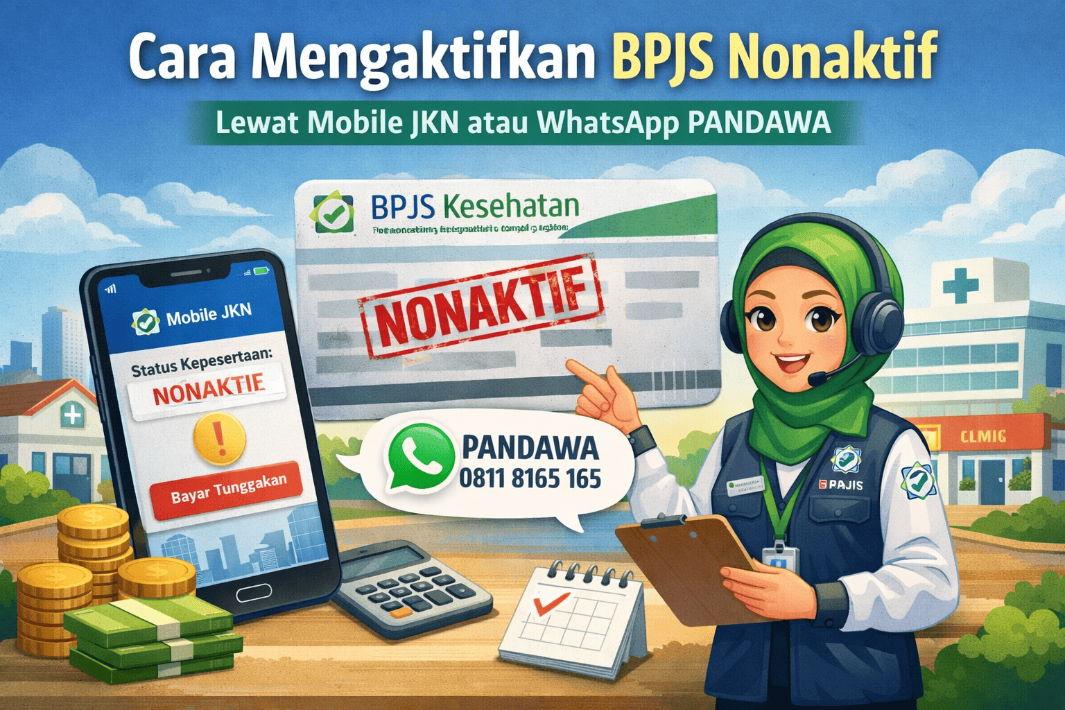 BPJS nonaktif karena tunggakan, Mobile JKN cek status, WhatsApp PANDAWA 0811 8165 165, program REHAB BPJS